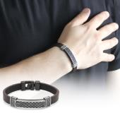 Nokta İşlemeli Kahverengi Kararmaz Metal Deri Kom...